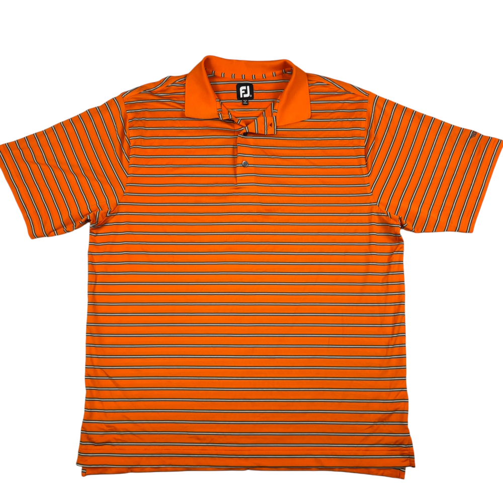 FootJoy Golf Polo Shirt Mens XL Orange Striped ISCC Logo Stretch Performance